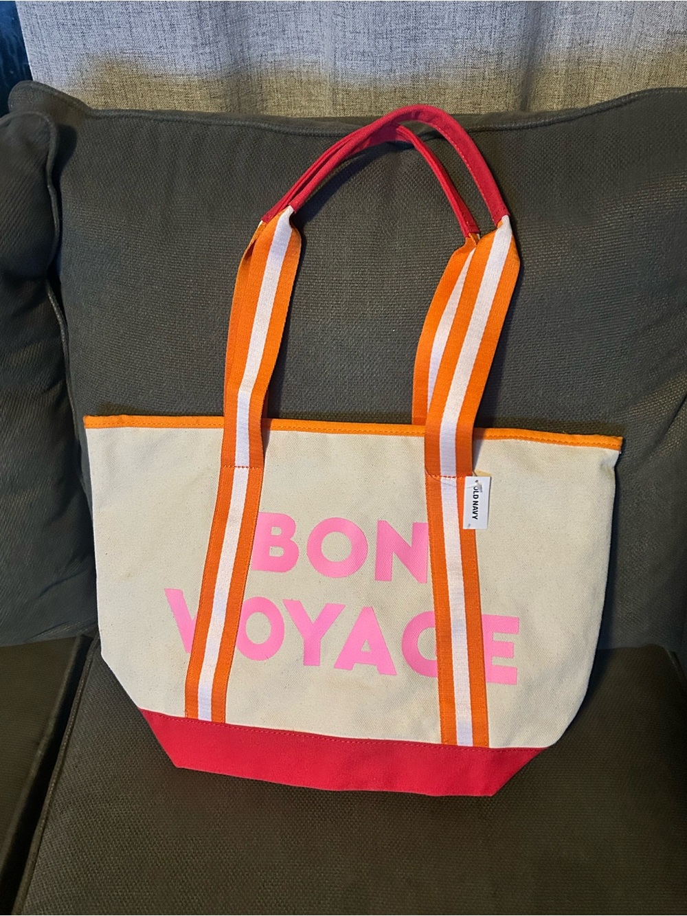 Bon Voyage Pink & Red Canvas Tote Bag by Old Navy
